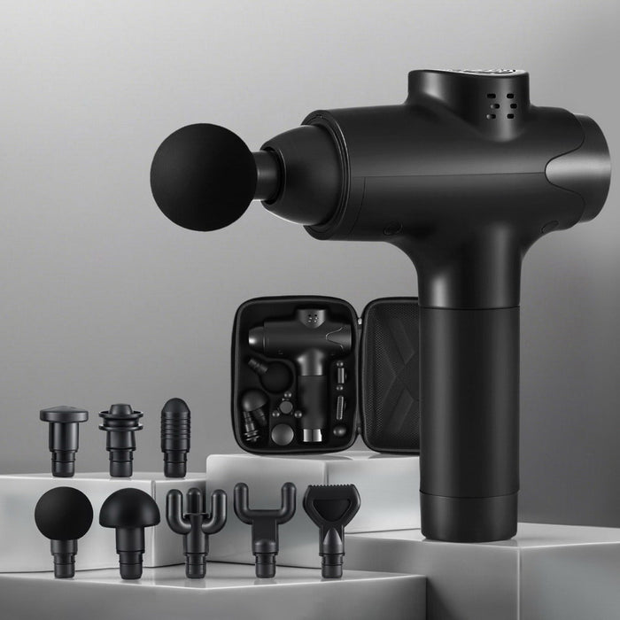 Massage Gun 30 Speed 8 Heads Vibration Muscle Massager Chargeable Black