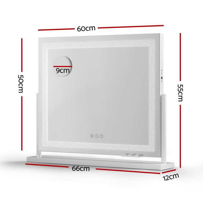 Makeup Mirror 60X50Cm 360 Degree Rotatable Vanity Mirror With Lights Crystal Led