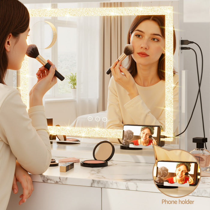 Makeup Mirror 60X50Cm 360 Degree Rotatable Vanity Mirror With Lights Crystal Led