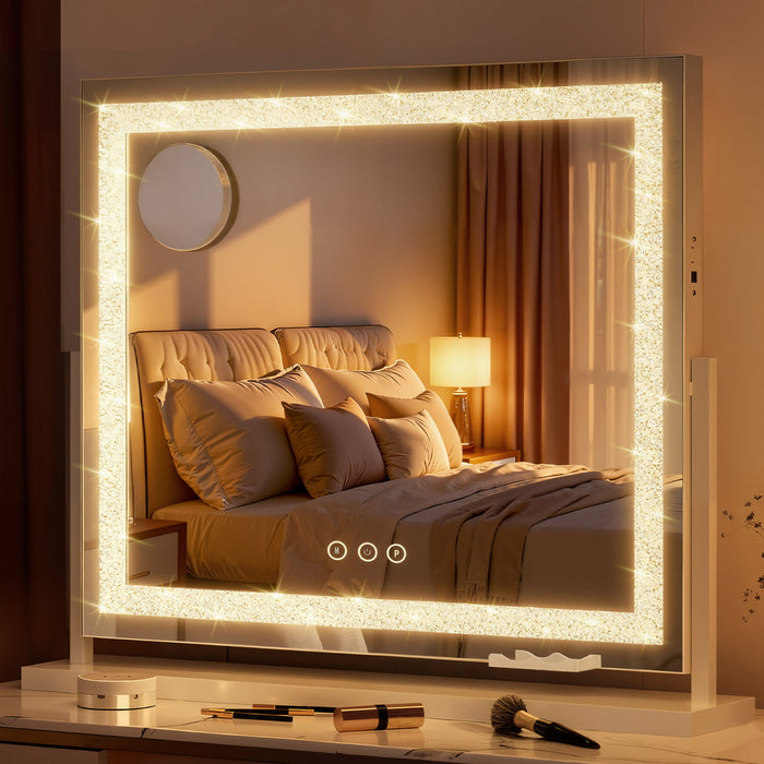 Makeup Mirror 60X50Cm 360 Degree Rotatable Vanity Mirror With Lights Crystal Led