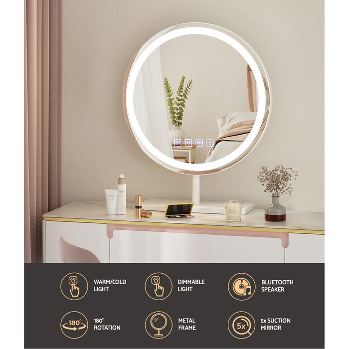 Makeup Mirror 40X40Cm Hollywood Vanity With Led Light Tabletop Round