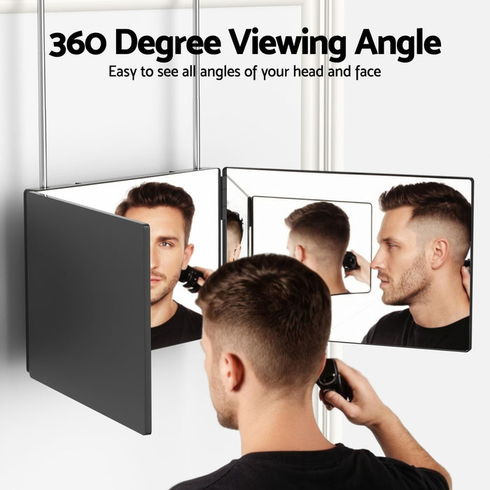 Trifold Mirror Makeup Portable With Height Adjustable 3 Way Telescoping Hook Hair Cutting Styling