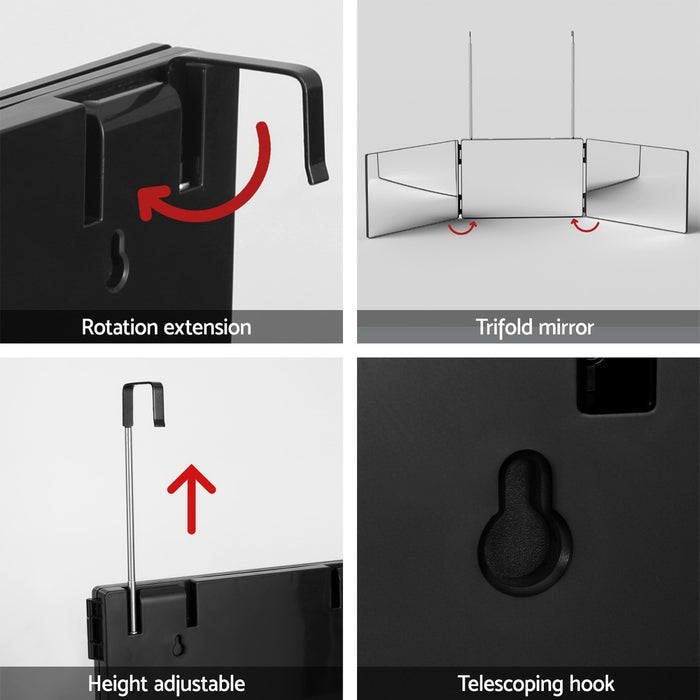 Trifold Mirror Makeup Portable With Height Adjustable 3 Way Telescoping Hook Hair Cutting Styling