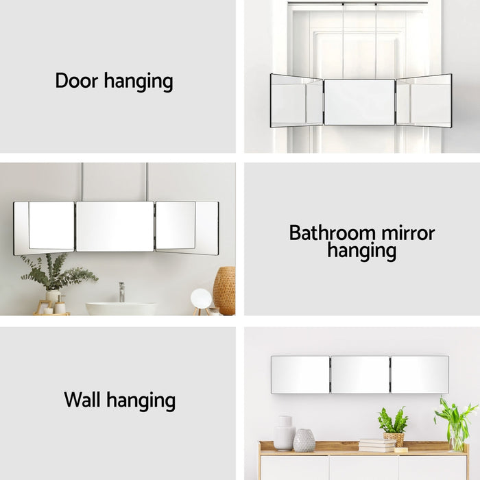 Trifold Mirror Makeup Portable With Height Adjustable 3 Way Telescoping Hook Hair Cutting Styling