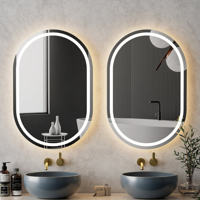 2 Led Wall Mirror With Light 50X75cm Bathroom Decor Oval Mirrors Vanity
