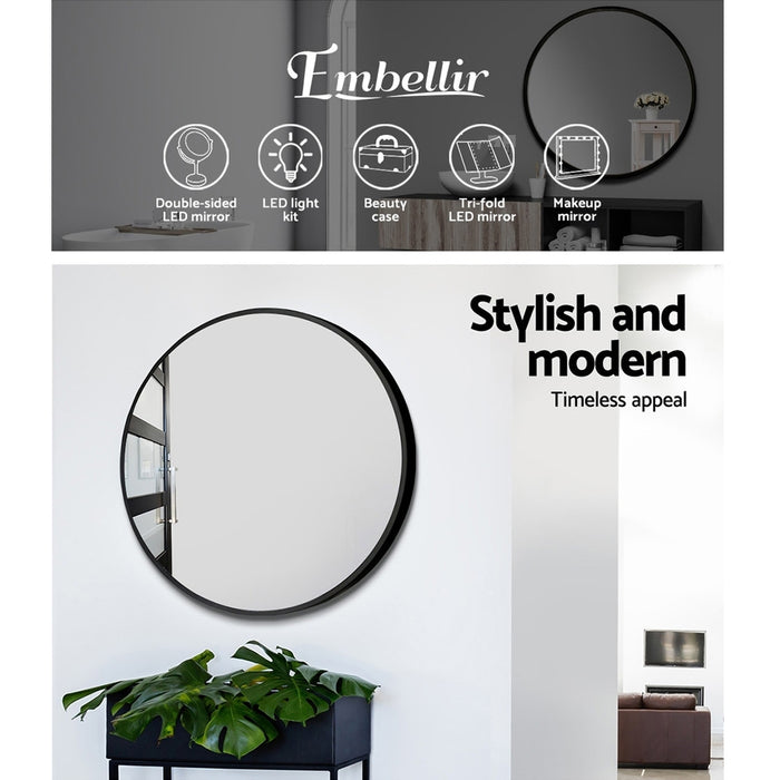 2 Wall Mirror Makeup 70cm Home Decor Framed Mirrors Bathroom Round Black