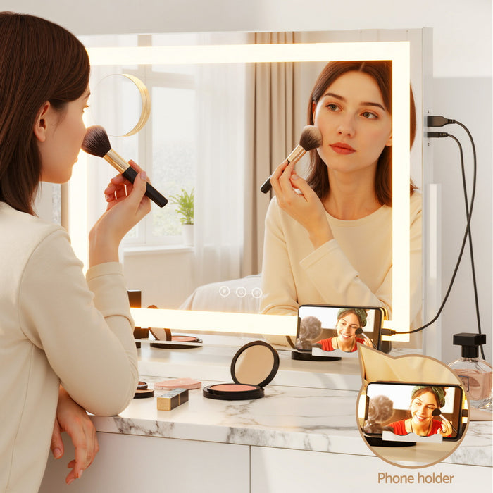 Makeup Mirror 58X46Cm 360 Degree Rotatable Vanity Mirror With Lights Bright Light Strip Adjustable