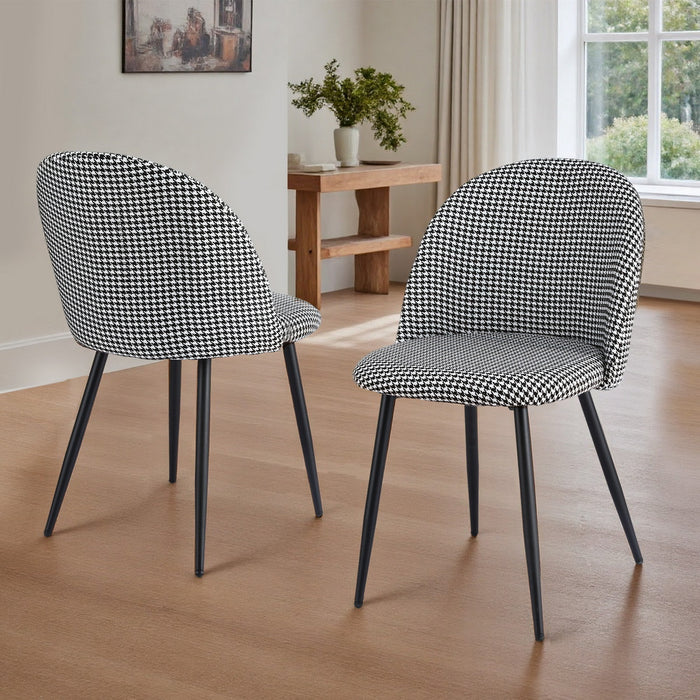 Dining Chairs Set Of 2 Linen Solid Curved Houndstooth