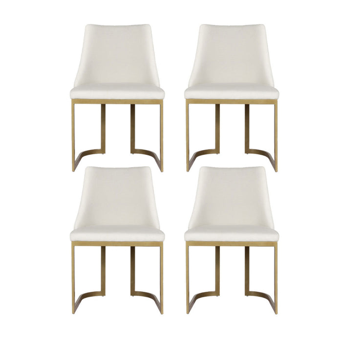 Dining Chairs Set Of 4 Linen Fabric Frame Beige