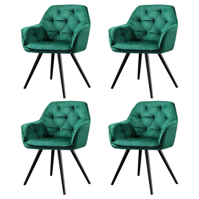 Dining Chairs Set Of 4 Velvet Diamond Tufted Armchair Green