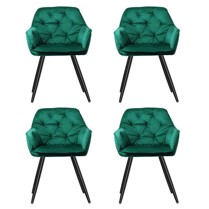 Dining Chairs Set Of 4 Velvet Diamond Tufted Armchair Green