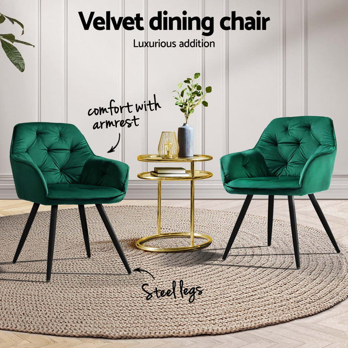 Dining Chairs Set Of 4 Velvet Diamond Tufted Armchair Green