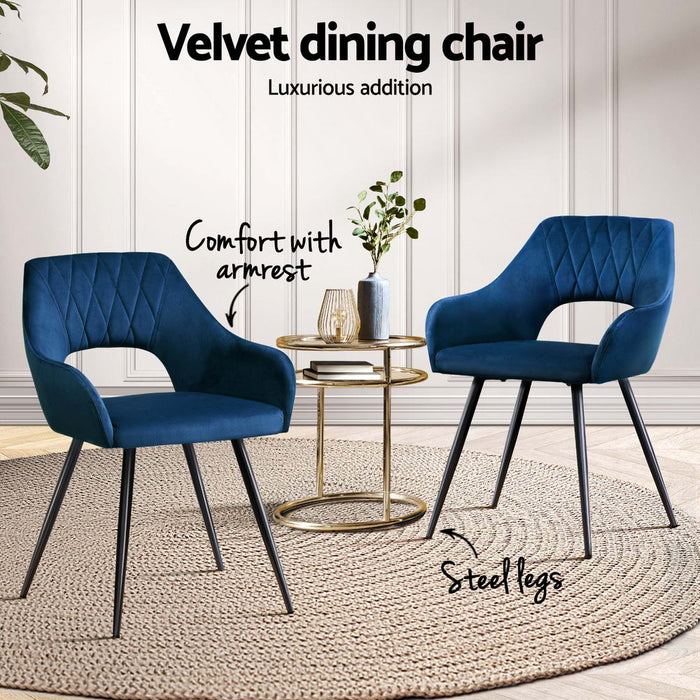Dining Chairs Set Of 4 Velvet Hollow Armchair Blue