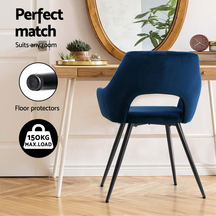 Dining Chairs Set Of 4 Velvet Hollow Armchair Blue