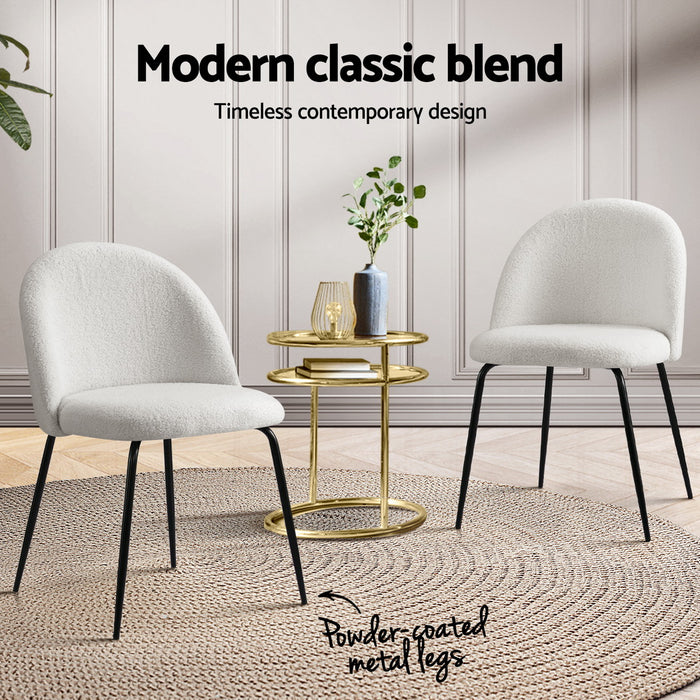 Dining Chairs Set Of 4 Sherpa Boucle White