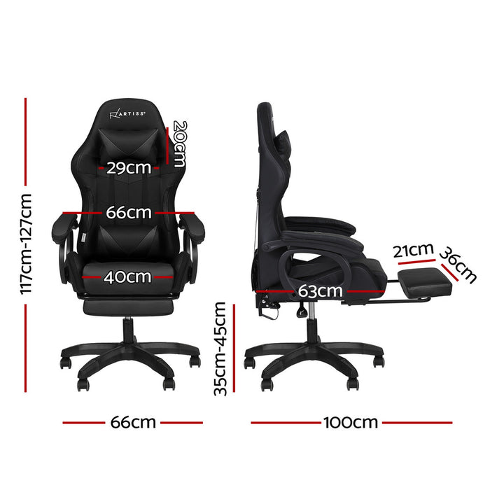Gaming Office Chair 12 Rgb Led Massage Computer Work Seat Footrest Black