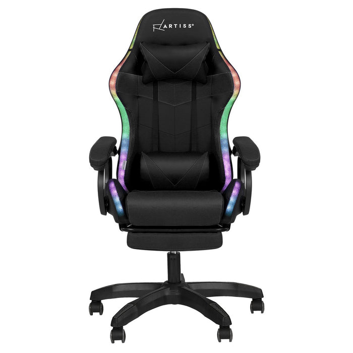 Gaming Office Chair 12 Rgb Led Massage Computer Work Seat Footrest Black