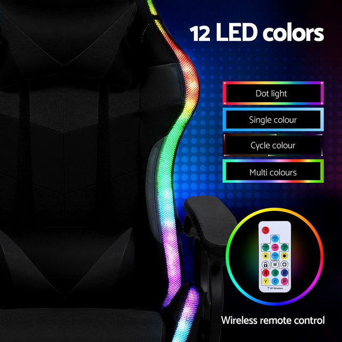 Gaming Office Chair 12 Rgb Led Massage Computer Work Seat Footrest Black