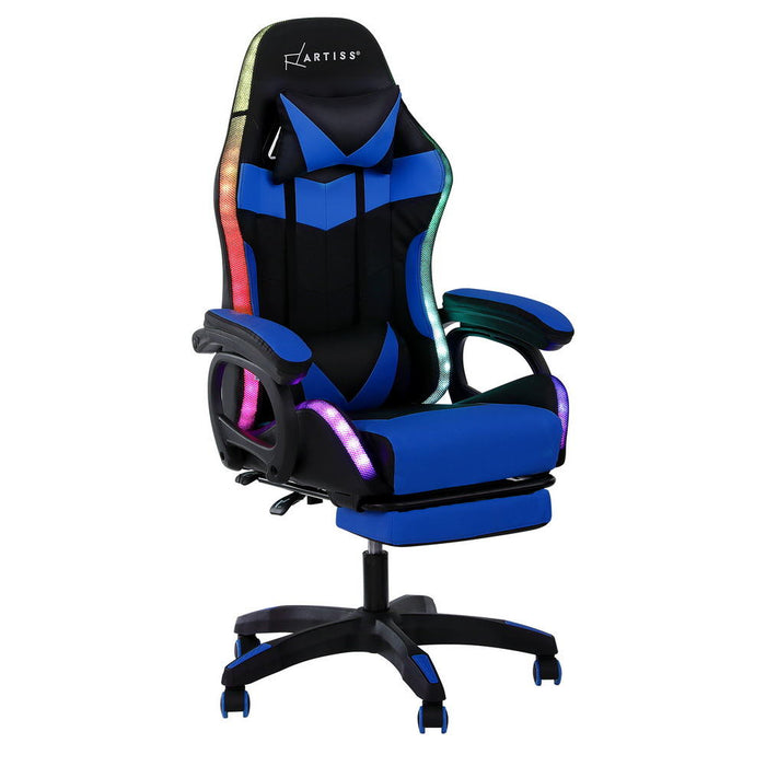 Gaming Office Chair 12 Rgb Led Massage Computer Work Seat Footrest Blue
