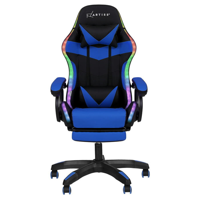 Gaming Office Chair 12 Rgb Led Massage Computer Work Seat Footrest Blue