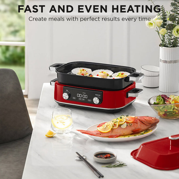 3L Non-Stick Multifunction Electric Cooker Pan In Red