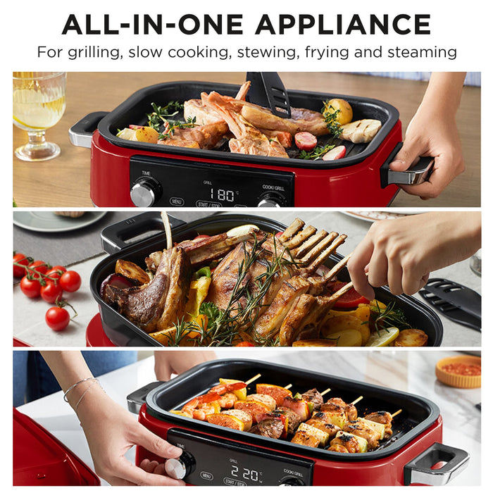 3L Non-Stick Multifunction Electric Cooker Pan In Red