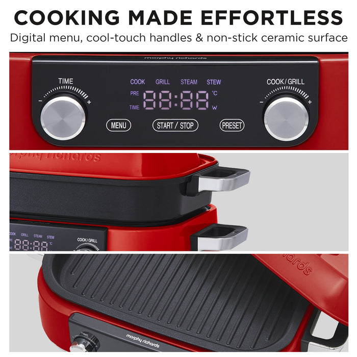 3L Non-Stick Multifunction Electric Cooker Pan In Red