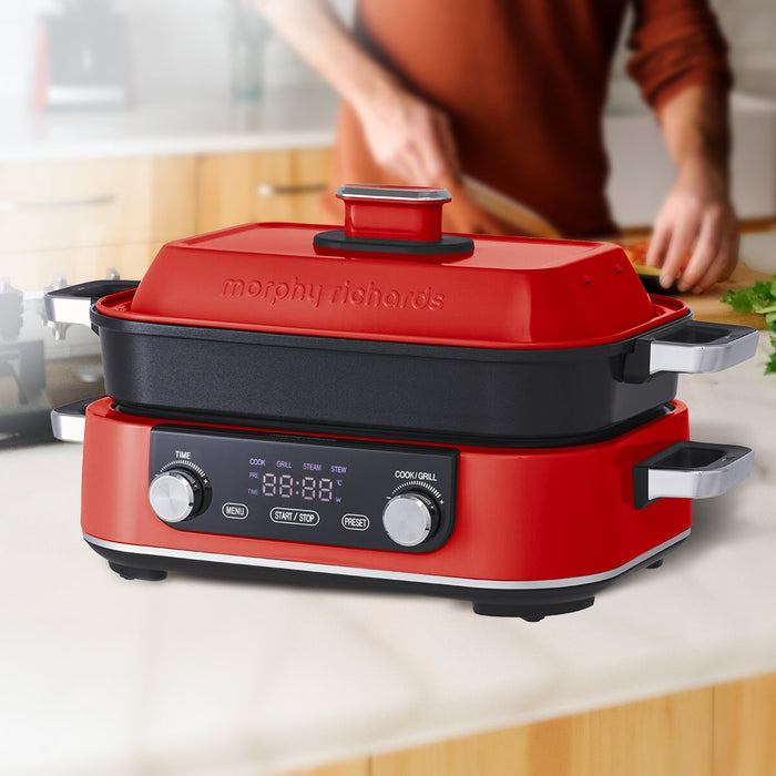 3L Non-Stick Multifunction Electric Cooker Pan In Red