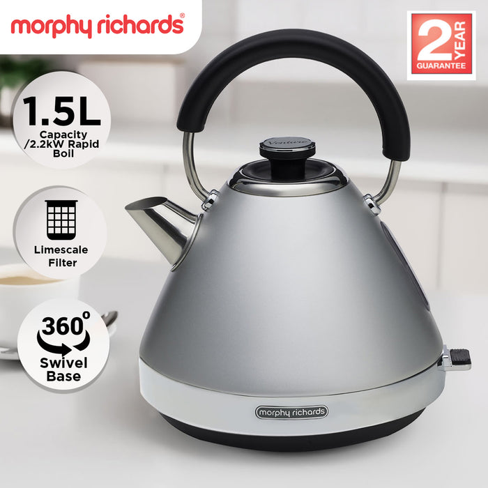 1.5L Venture Collection Pyramid Kettle In Steel Grey