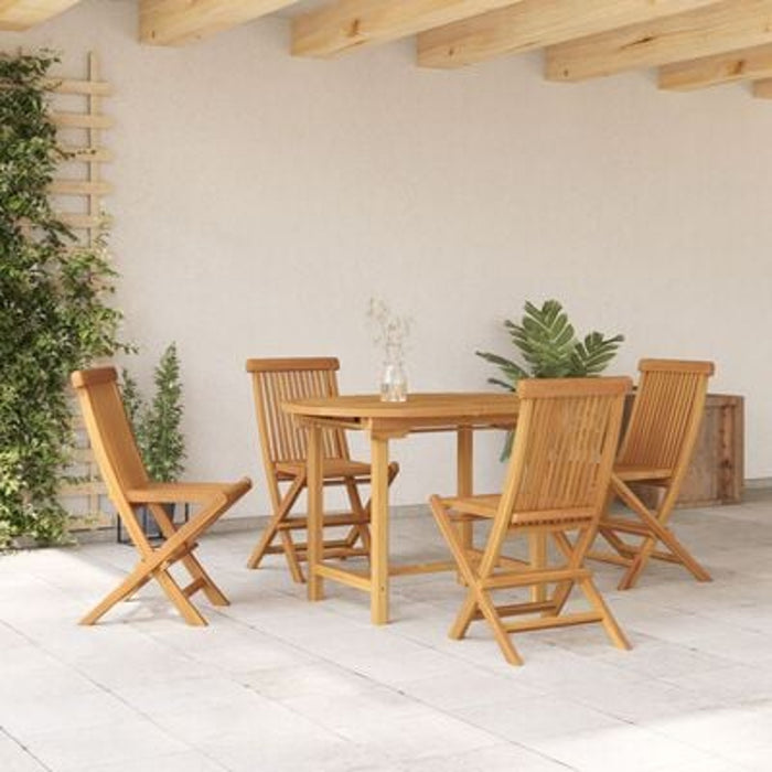 5 Piece Garden Dining Set Solid Wood Teak Topioxn