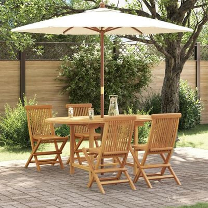 5 Piece Garden Dining Set Solid Wood Teak Topioxn