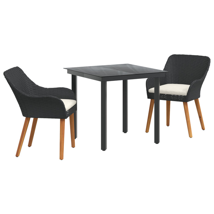 3 Piece Black Poly Rattan Garden Dining Set Txlolib