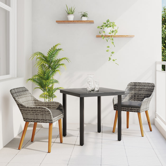 3 Piece Garden Dining Set Grey Poly Rattan Txlolna