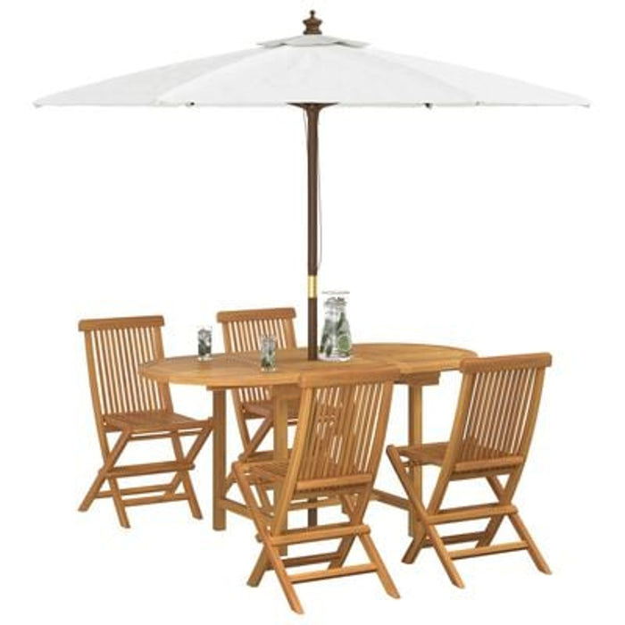 5 Piece Garden Dining Set Solid Wood Teak Topioxn