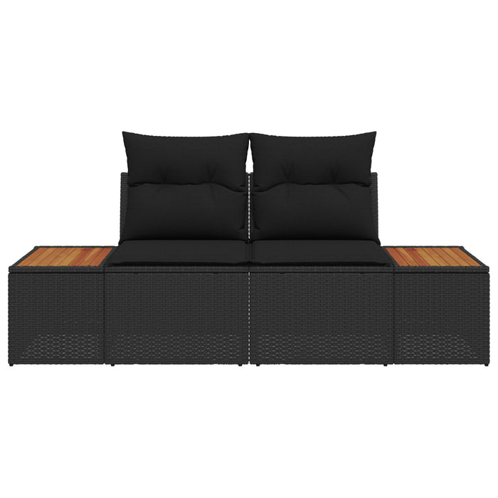 2-Seater Garden Sofa With Cushions Black Poly Rattan Axbblnot