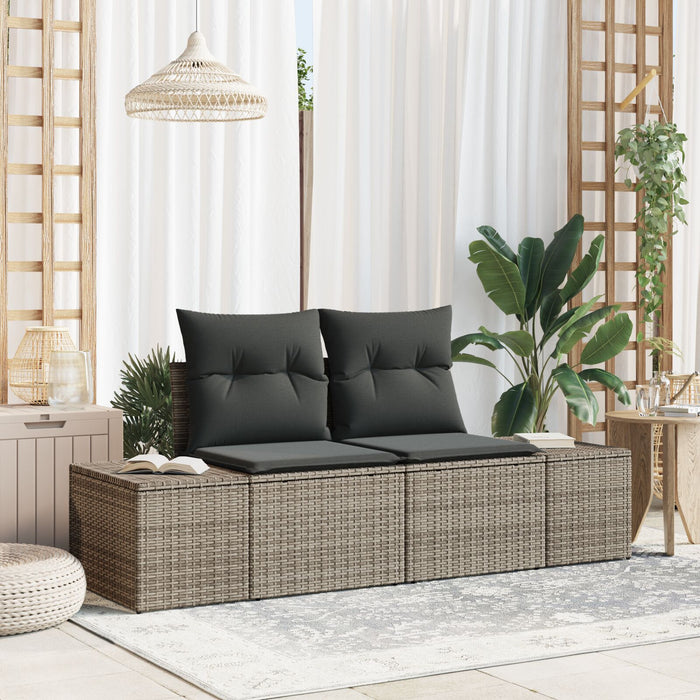 2-Seater Garden Sofa With Storage & Cushions Grey Poly Rattan Axbblnba