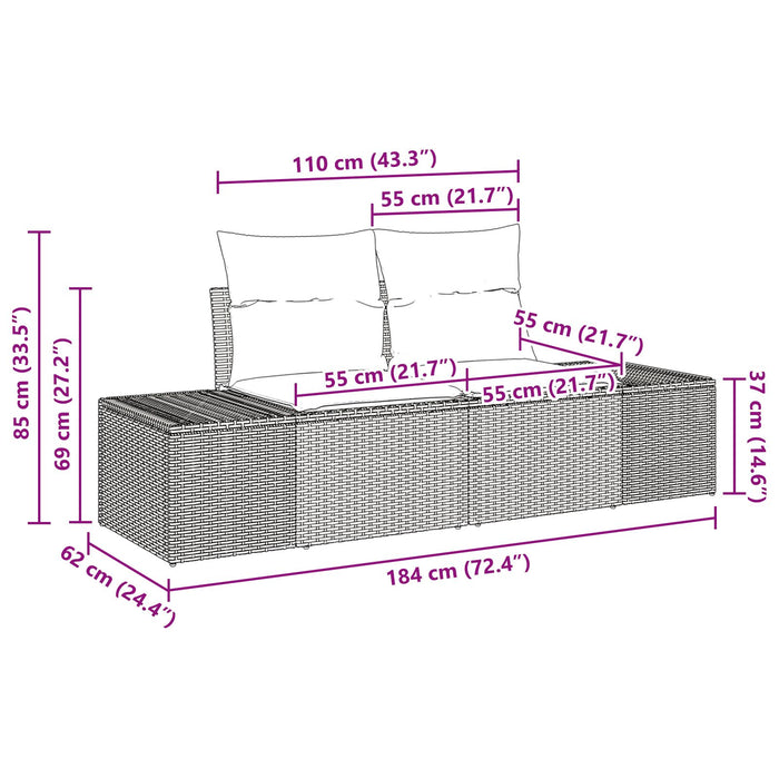 2-Seater Garden Sofa With Storage & Cushions Grey Poly Rattan Axbblnba