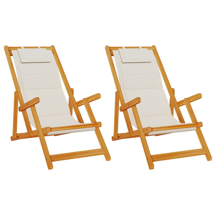 Folding Beach Chairs 2 Pack Light Grey Solid Wood Acacia & Textilene Ttxpoax
