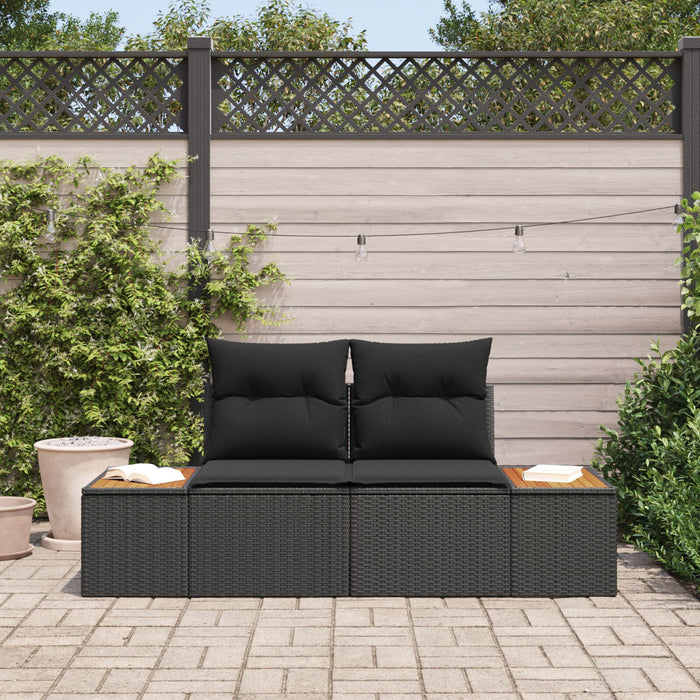 2-Seater Garden Sofa With Cushions Black Poly Rattan Axbblnot