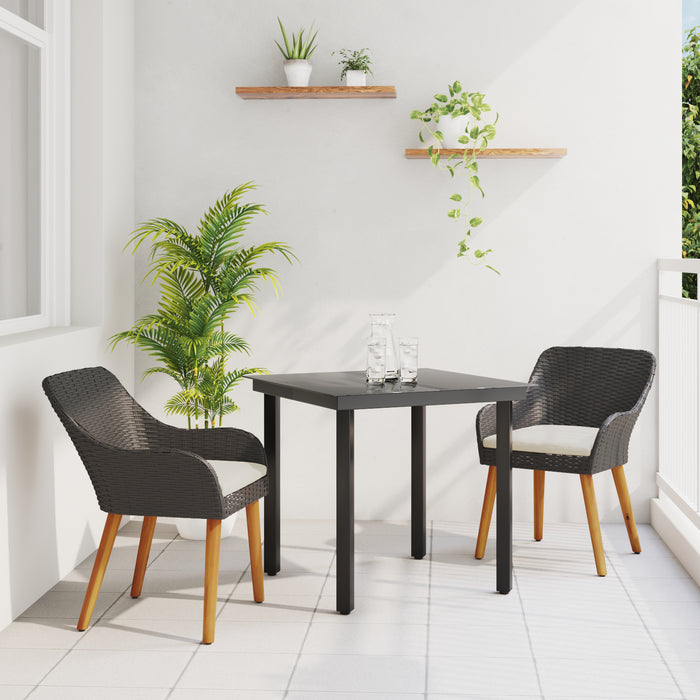 3 Piece Black Poly Rattan Garden Dining Set Txlolib