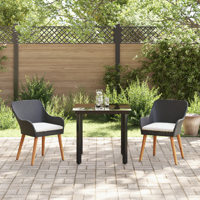 3 Piece Black Poly Rattan Garden Dining Set Txlolib