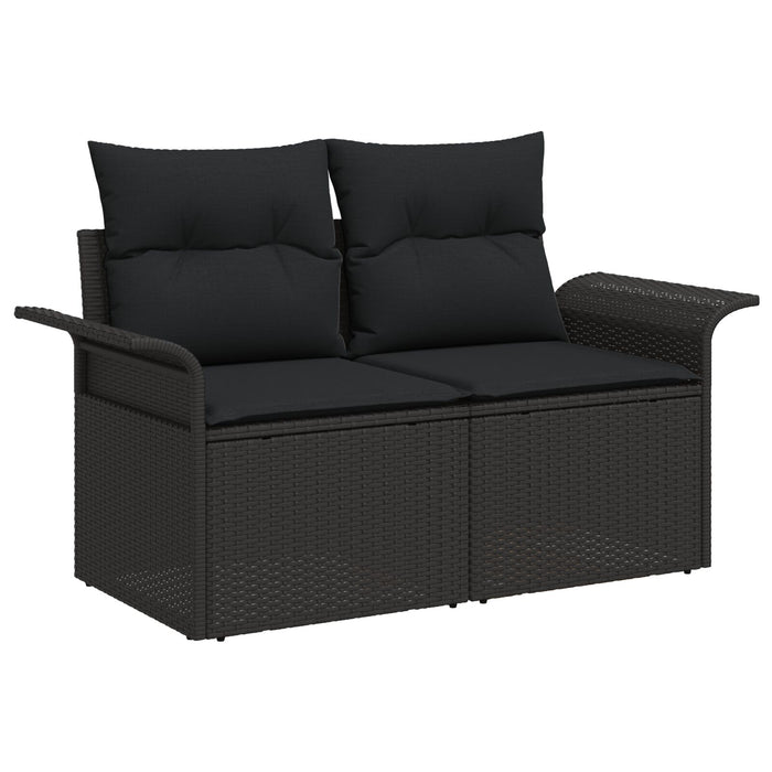2-Seater Garden Sofa With Storage & Cushions Black Poly Rattan Axbblioo