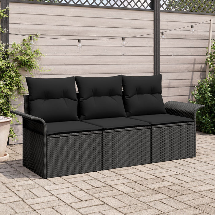 3 Piece Garden Sofa Set With Cushions Black Poly Rattan Ttapxxt