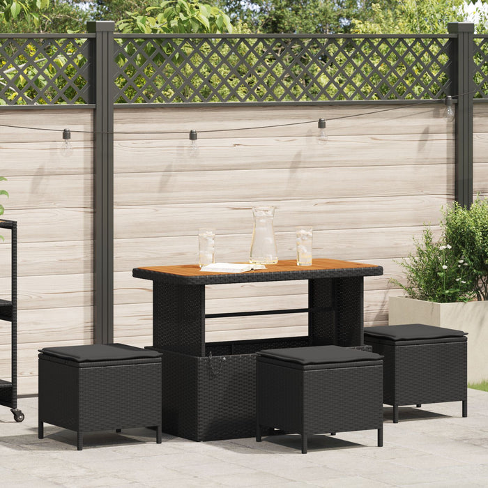 4 Piece Garden Dining Set With Cushions Black Poly Rattan Acacia Axbbikxo