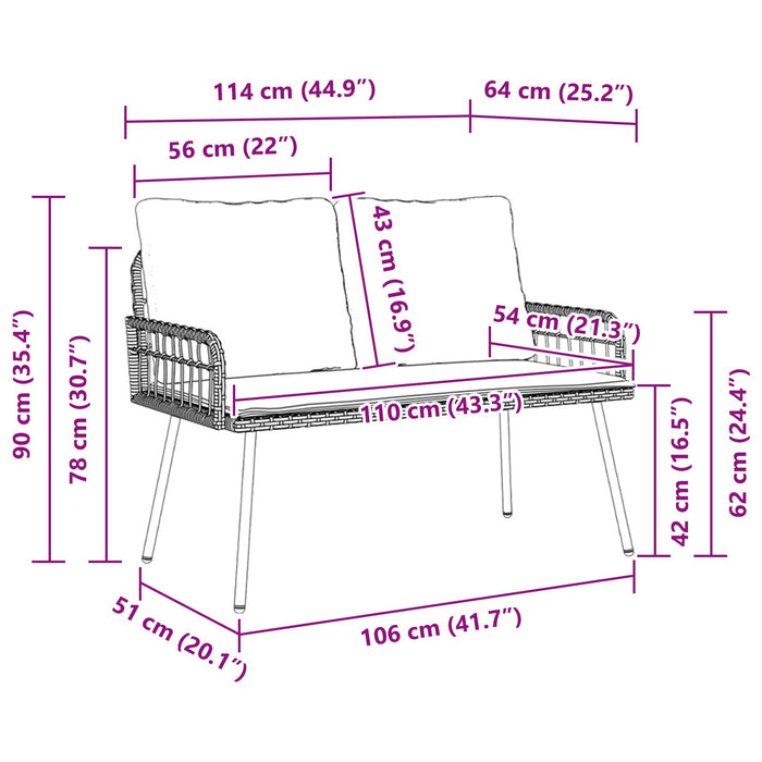 Garden Bench Black 114X64X78 Cm Poly Rattan Aobnxlo