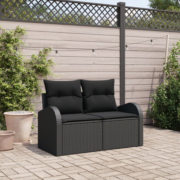 2-Seater Garden Sofa With Storage & Cushions Black Poly Rattan Axbblipo