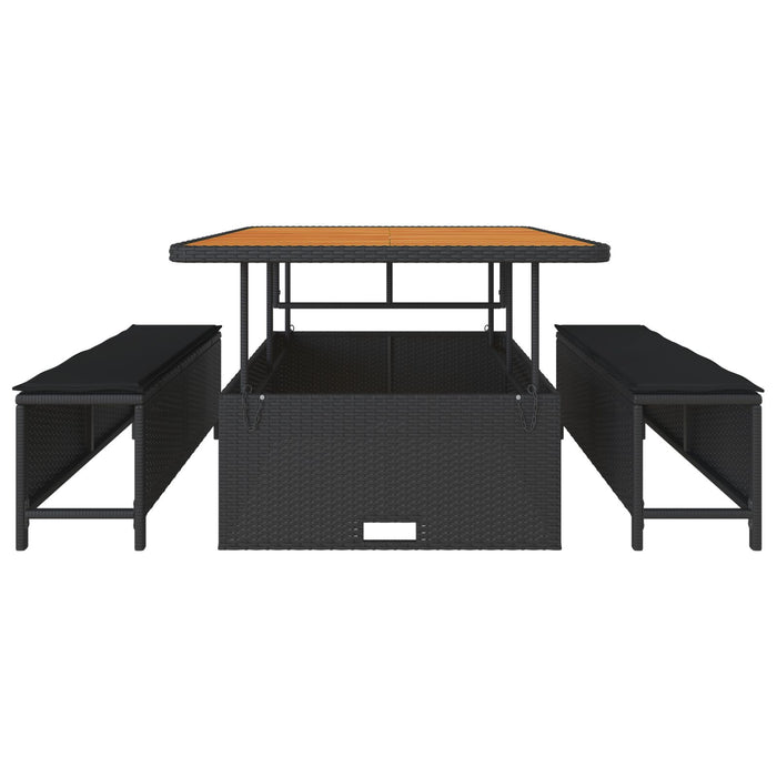 3 Piece Garden Dining Set With Cushions Black Poly Rattan Acacia Axbbikbl