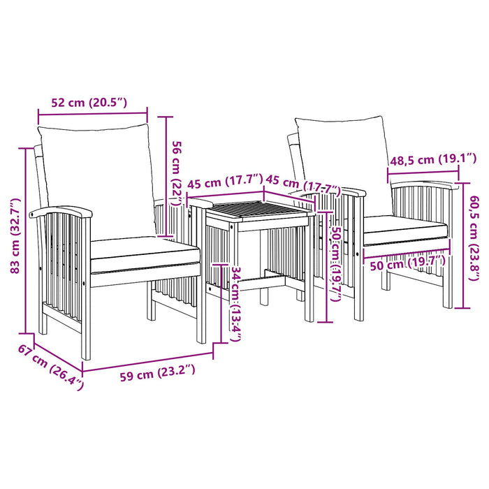 3 Piece Garden Lounge Set With Cushions Made From Solid Acacia Wood Aoblaan