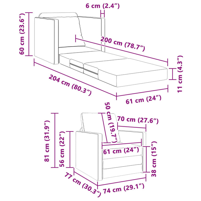 Floor Sofa Bed 2-In-1 Black 74X77X81 Cm Faux Leather Aoblltp