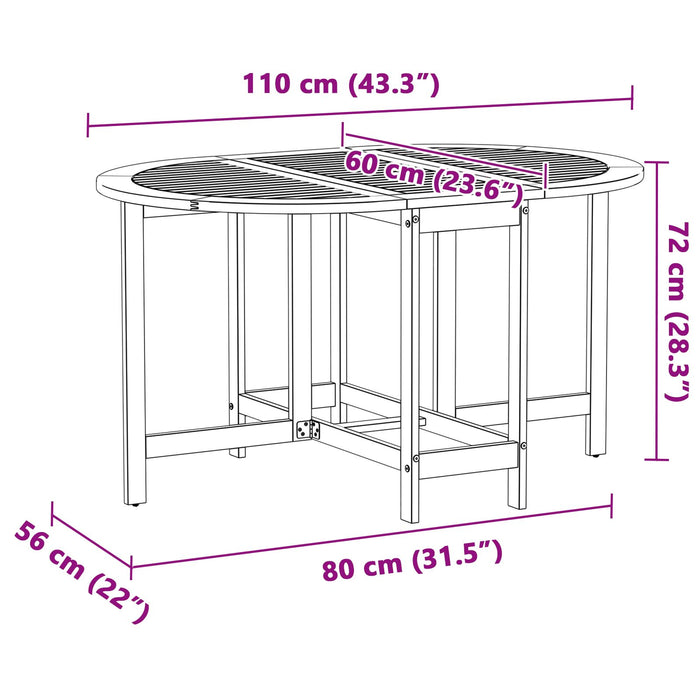 Foldable Butterfly Garden Table 110X60X72 Cm Solid Acacia Wood Oval Aobtnni